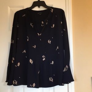Ann Taylor navy blue blouse with bell sleeves